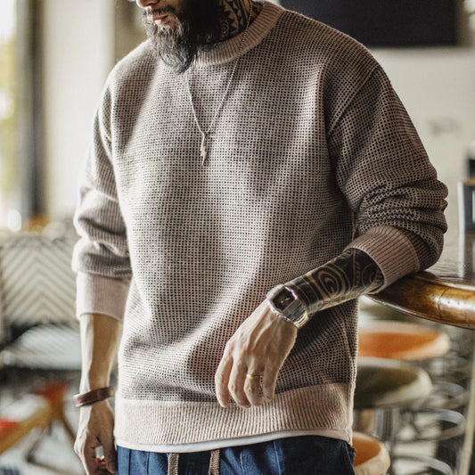 Herren Grobstrick Pullover Rundhalsausschnitt Hellbraun Casual Look