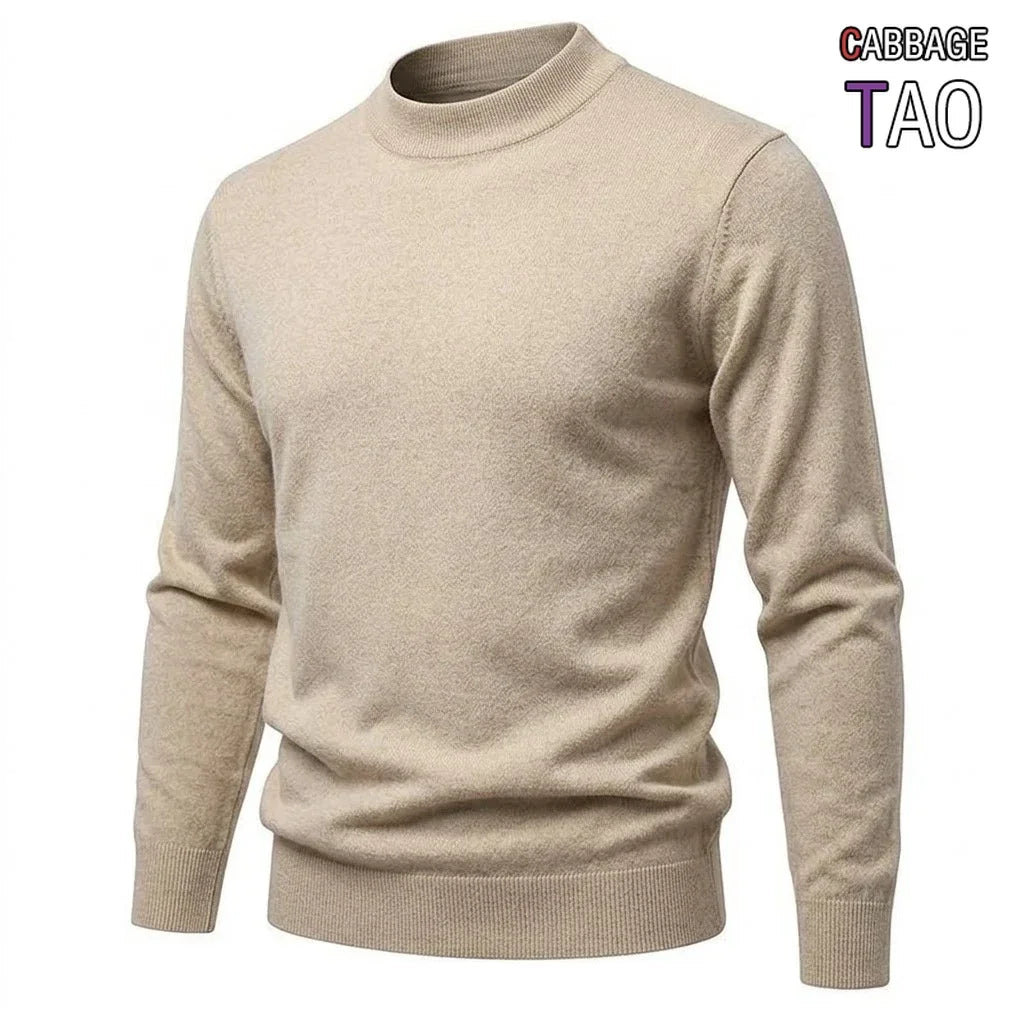 Herren Rollkragenpullover Basic Strickpullover Hochgeschlossen Cremefarben