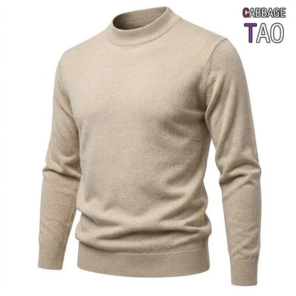 Herren Rollkragenpullover Basic Strickpullover Hochgeschlossen Cremefarben