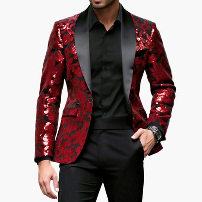 Herre Luksus Smoking Blazer med glimmer og moderne blomsterprint – Perfekt til fest og festlige lejligheder