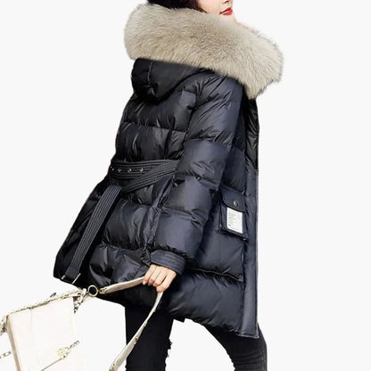 Giacca invernale da donna effetto piumino con cappuccio e collo in pelliccia – parka elegante e caldo per tutti i giorni e tempo libero