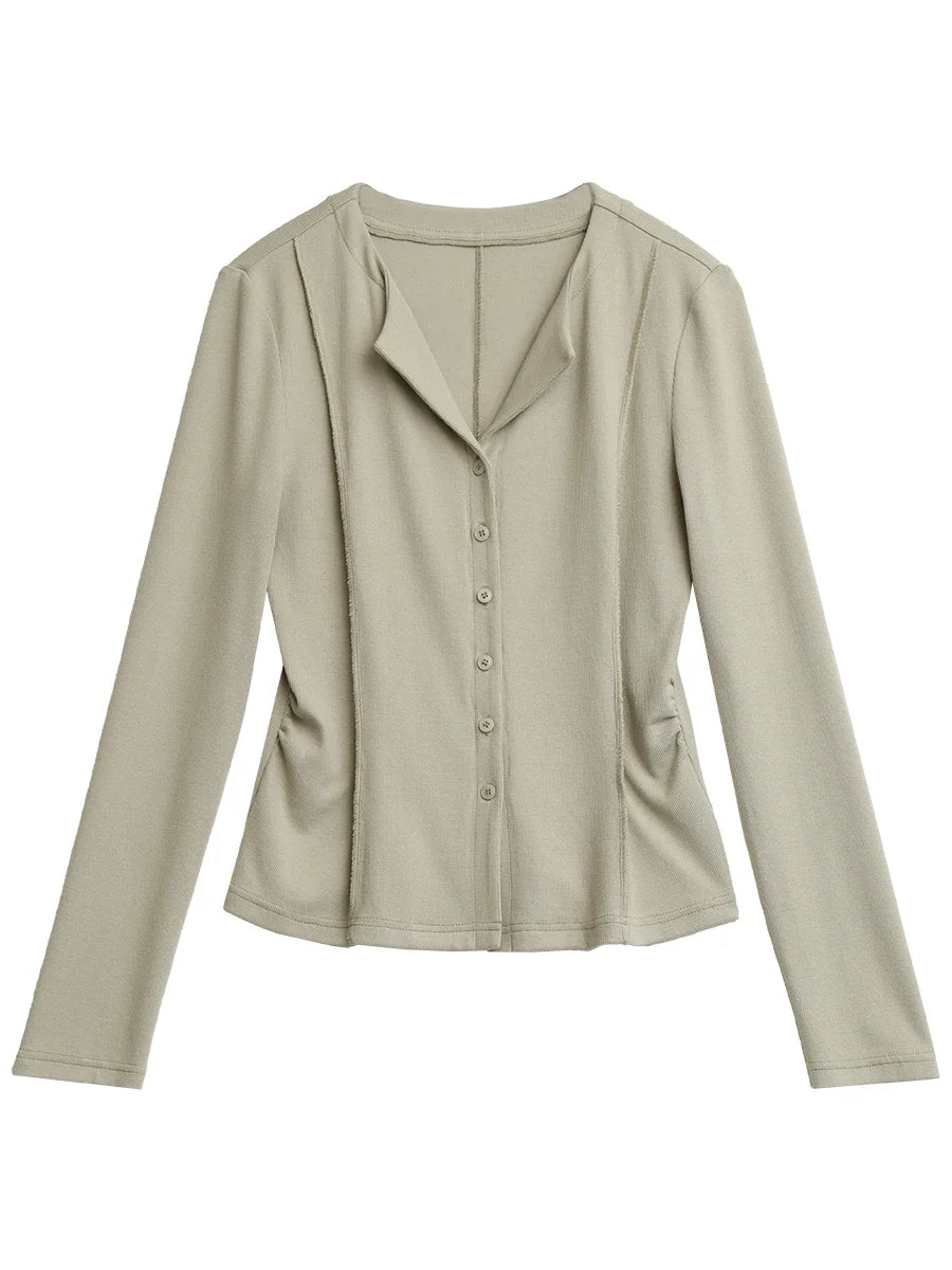 Cardigan en maille pour femme à manches longues, avec col et patte de boutonnage