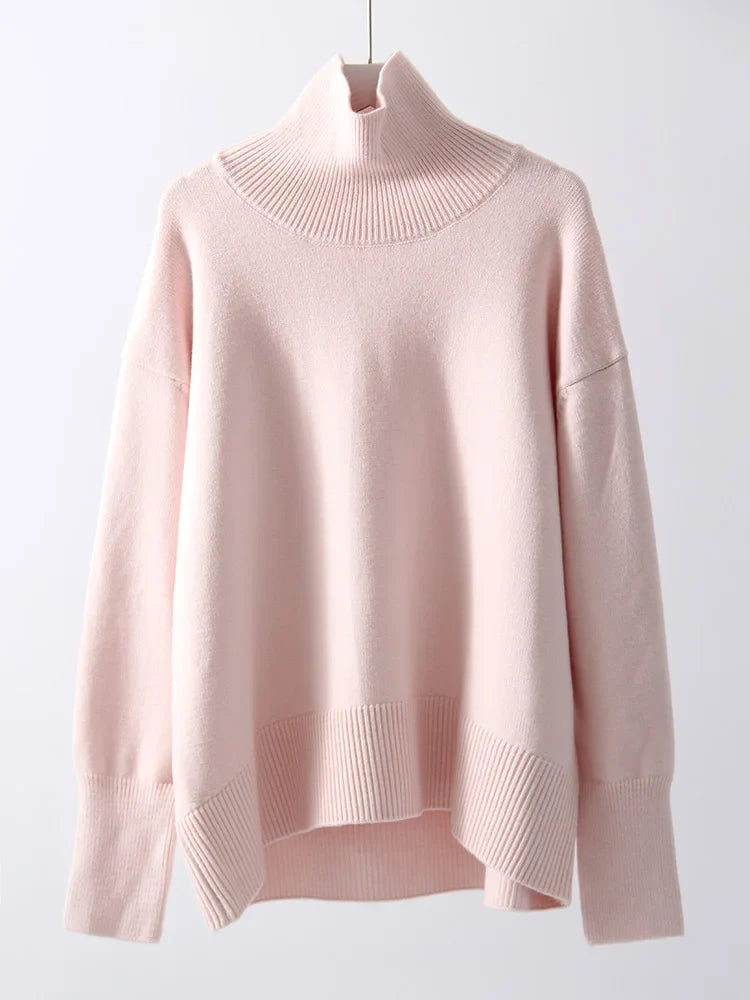 Dolcevita oversize da donna, maglione lavorato a maglia a maniche lunghe