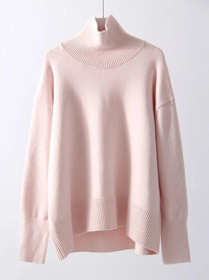 Dolcevita oversize da donna, maglione lavorato a maglia a maniche lunghe