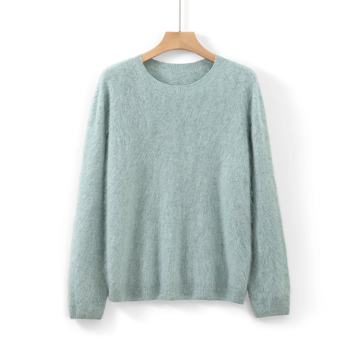 Damen Flauschiger Pullover Rundhalsausschnitt Langarm