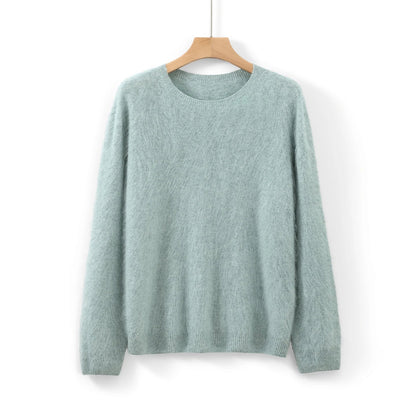 Damen Flauschiger Pullover Rundhalsausschnitt Langarm