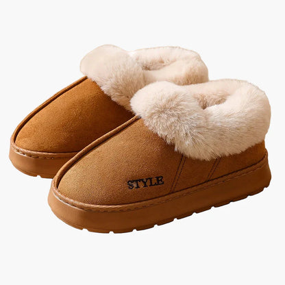 Pantofole invernali da donna con bordo in pelliccia e suola antiscivolo – Comode pantofole calde per casa