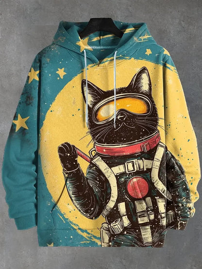 Unisex Kapuzenpullover mit Katzen-Motiv Print Kängurutasche