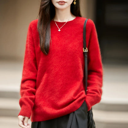 Pullover da donna in maglia, a girocollo, a maniche lunghe, morbido