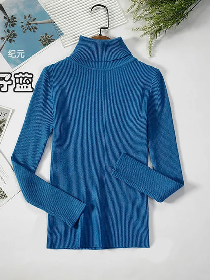 Damen Rollkragenpullover Rippstrick Langarm Eng Anliegend