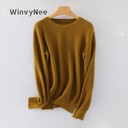 Unisex Langarm Pullover Rundhalsausschnitt Waffelstruktur Strickpullover