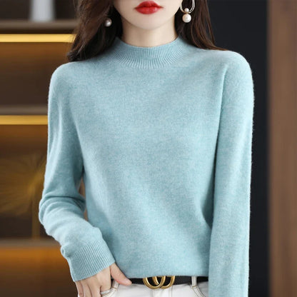 Damen Stehkragen Pullover Langarm Weicher Strick