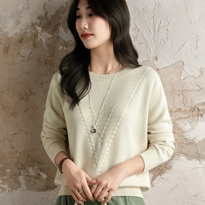 Damen Strickpullover Rundhals mit V-Muster Langarm