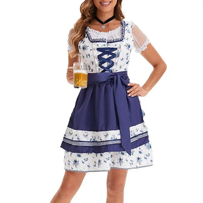 39BB ølkostyme, dirndl, kjole, bluse, forkle, tysk bayersk Oktoberfest-kostymesett