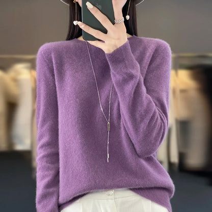 Damen Rundhals Strickpullover Langarm Weiches Material