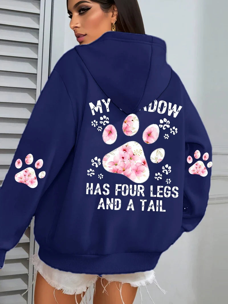 Hoodie für Damen mit Kapuze und Tiermotiv Print – Oversize Sweatshirt mit Pfotenabdruck