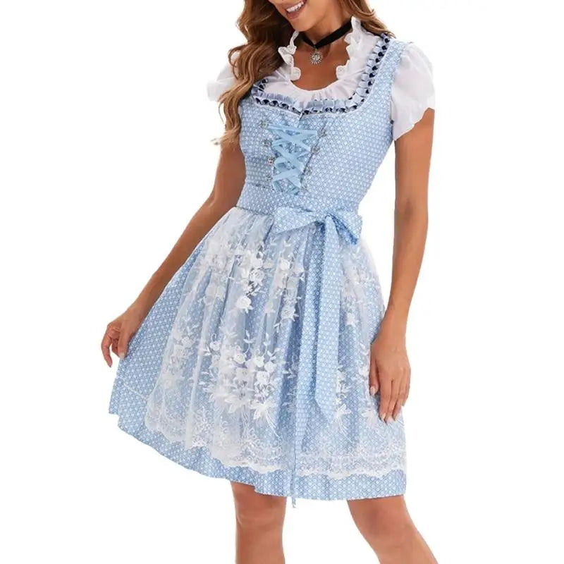 39BB ølkostyme, dirndl, kjole, bluse, forkle, tysk bayersk Oktoberfest-kostymesett