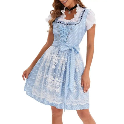 39BB ølkostyme, dirndl, kjole, bluse, forkle, tysk bayersk Oktoberfest-kostymesett