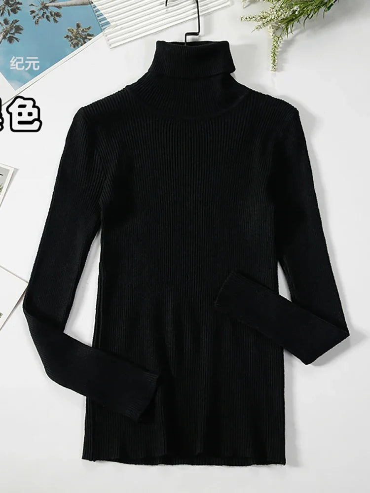 Damen Rollkragenpullover Rippstrick Langarm Eng Anliegend