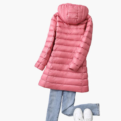 Dames winter gewatteerde mantel met capuchon – Stijlvolle lange outdoor puffer voor dagelijks en vrijetijd
