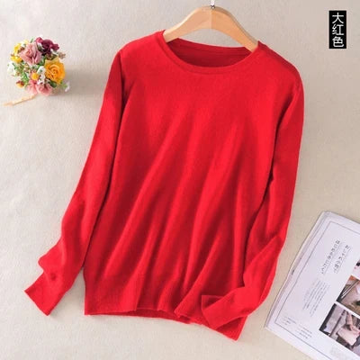 Pullover basic da donna a girocollo, a maniche lunghe, in maglia