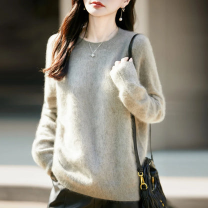 Pullover da donna in maglia, a girocollo, a maniche lunghe, morbido