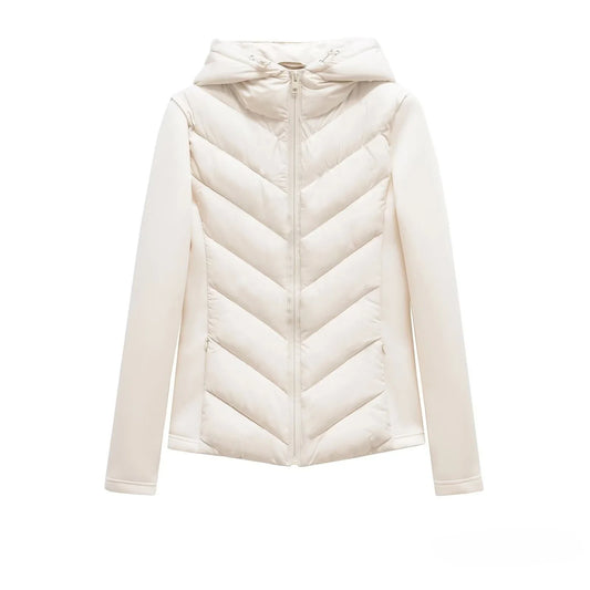 Damen Steppjacke mit Kapuze und langen Ärmeln Cremeweiß
