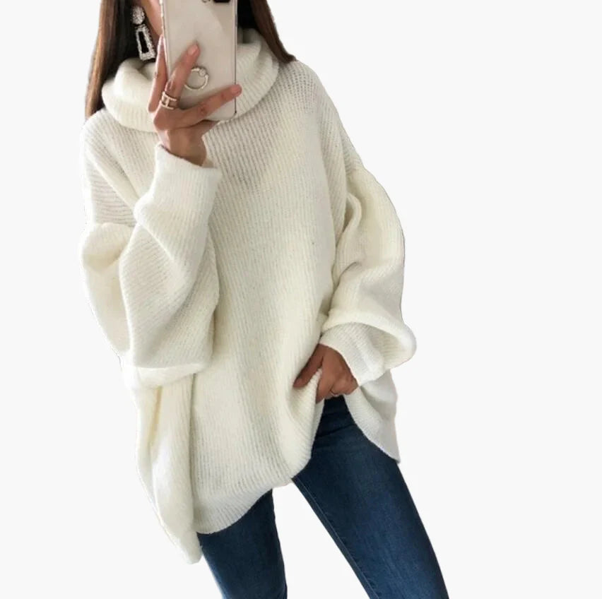 Damski oversize sweter z golfem – swobodny styl na jesień i zimę