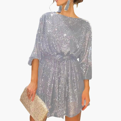 Robe de soirée pour femme avec paillettes, coupe ample, longueur genou, festive et glamour