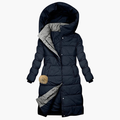 Dames lange winter doorgestikte jas met capuchon – Elegante outdoor winterjas voor dagelijks gebruik en vrije tijd