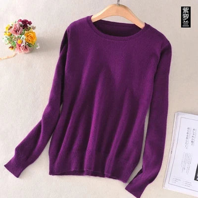 Pullover basic da donna a girocollo, a maniche lunghe, in maglia