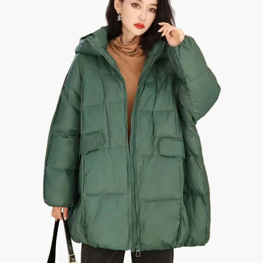 Dames oversized gewatteerde jas met capuchon – modieuze winterjas voor dagelijks gebruik & vrije tijd