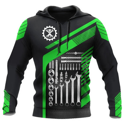 Herren Kapuzenpullover Mechanic Maschinenmotiv Hoodie Schwarz Grau