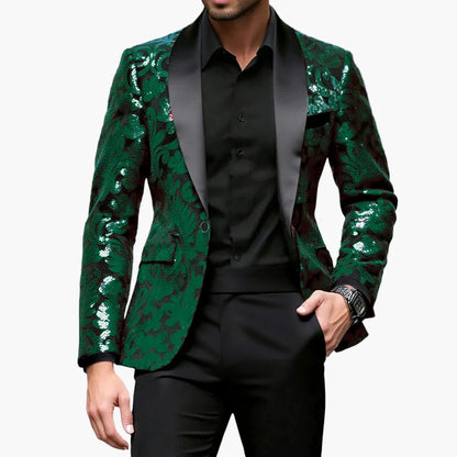Herre Luksus Smoking Blazer med glimmer og moderne blomsterprint – Perfekt til fest og festlige lejligheder