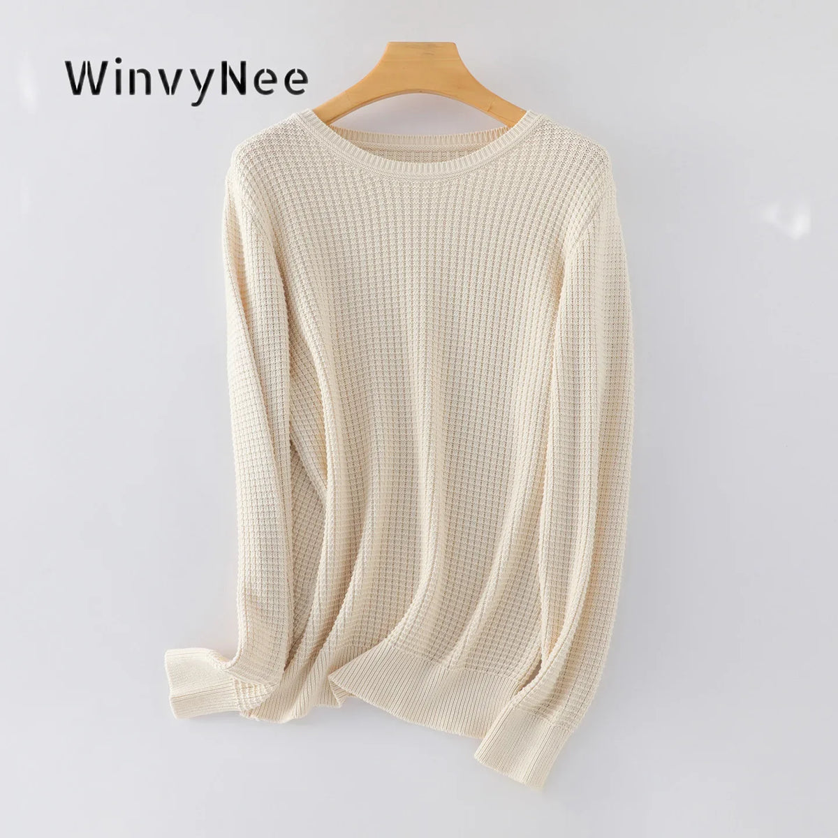 Unisex Langarm Pullover Rundhalsausschnitt Waffelstruktur Strickpullover