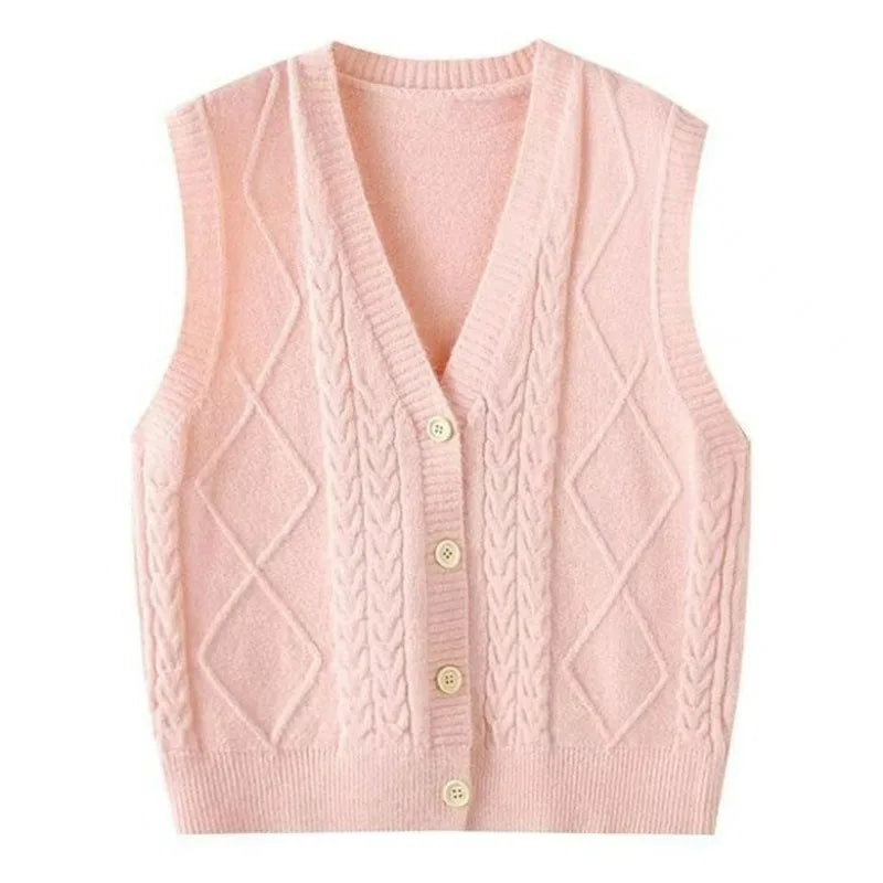 Damen Strickweste mit V-Ausschnitt, Zopfmuster & Rautenmuster