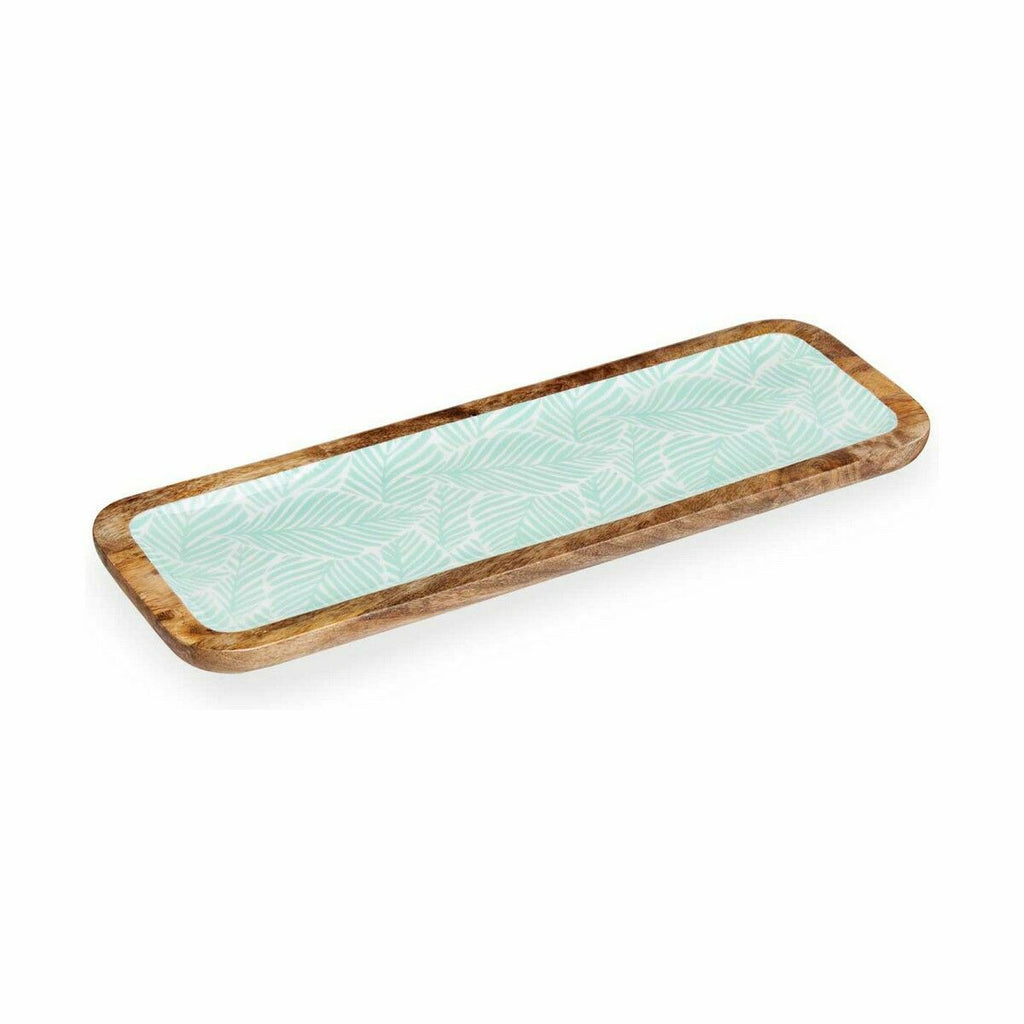 Middenstuk bladvorm polyester hars mangohout, 45 x 15 cm, set van 6