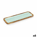 Middenstuk bladvorm polyester hars mangohout, 45 x 15 cm, set van 6