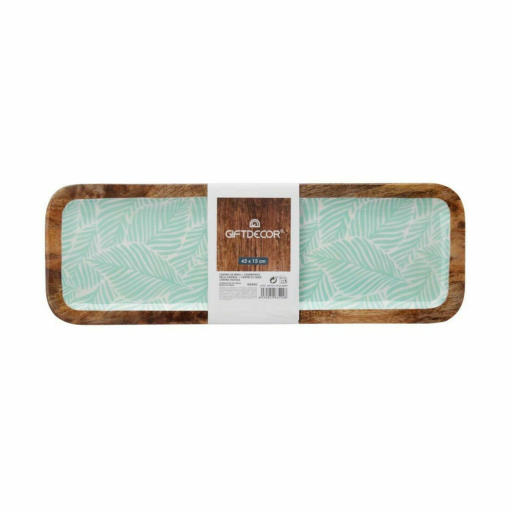 Middenstuk bladvorm polyester hars mangohout, 45 x 15 cm, set van 6