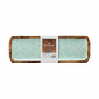 Middenstuk bladvorm polyester hars mangohout, 45 x 15 cm, set van 6
