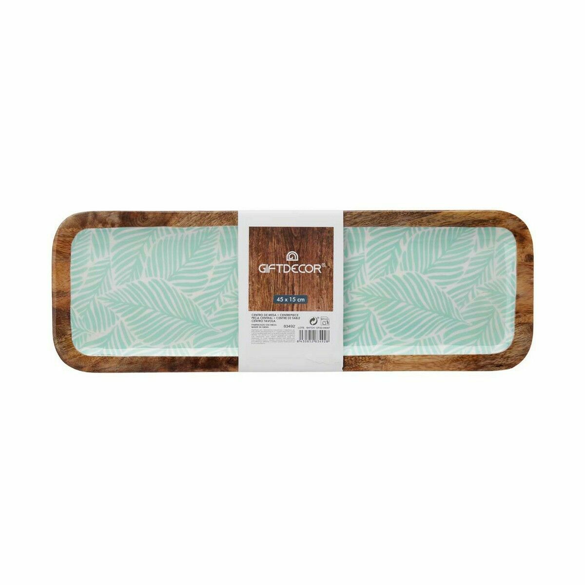 Middenstuk bladvorm polyester hars mangohout, 45 x 15 cm, set van 6