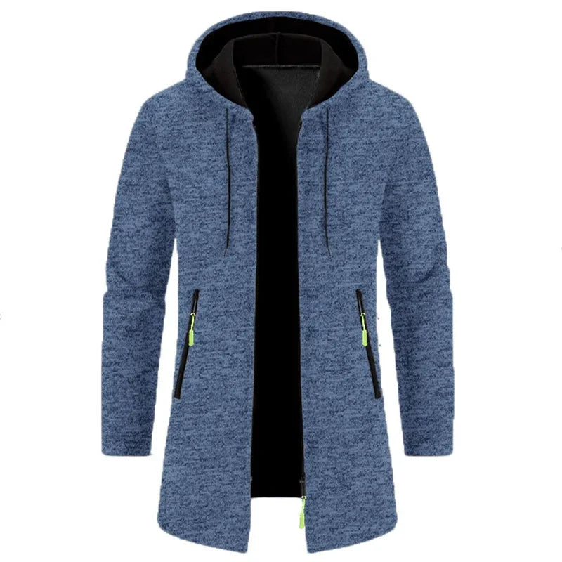 Herren Hoodie Jacke Lang Strickoptik mit Reißverschluss-Taschen