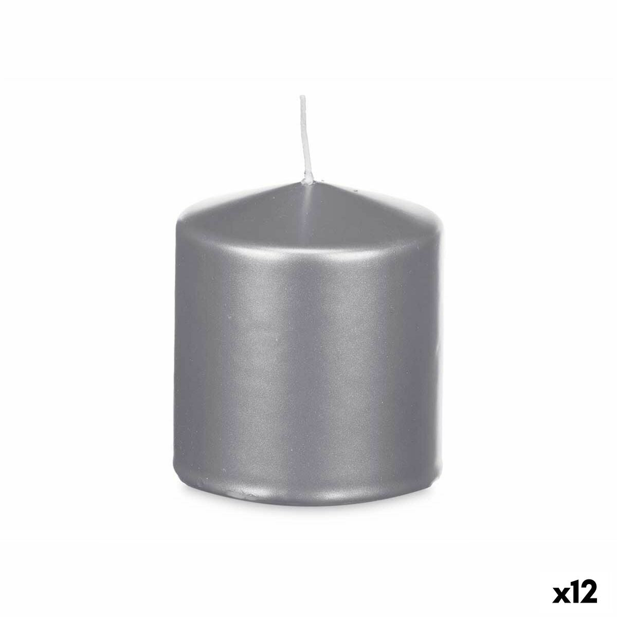 Kaars zilverkleurig 9 x 10 x 9 cm, set van 12 stuks