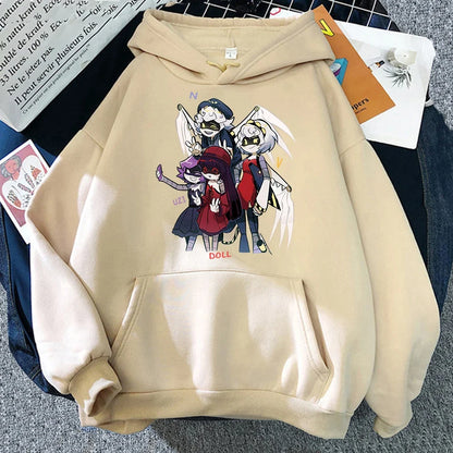 Sudadera unisex con capucha, estampado de personajes y bolsillo canguro