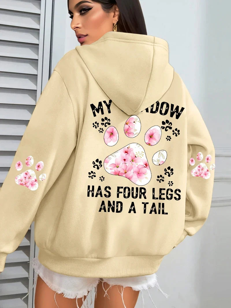Hoodie für Damen mit Kapuze und Tiermotiv Print – Oversize Sweatshirt mit Pfotenabdruck