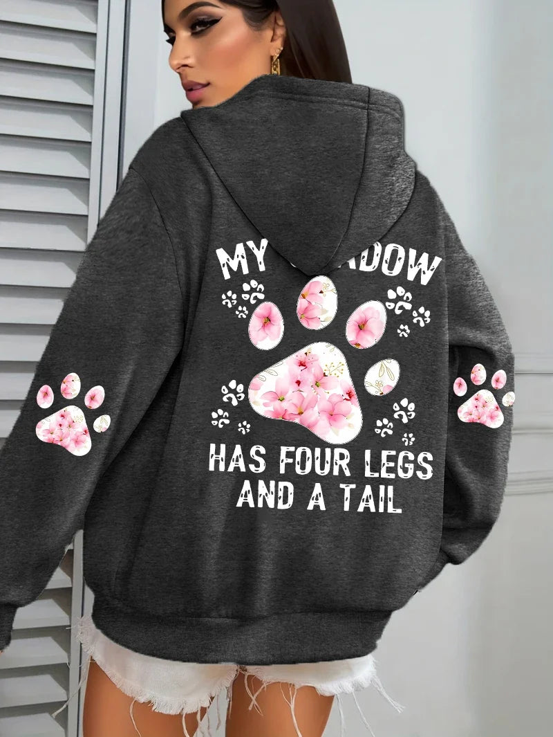 Hoodie für Damen mit Kapuze und Tiermotiv Print – Oversize Sweatshirt mit Pfotenabdruck