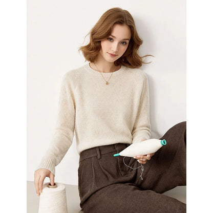 Damen Pullover Rundhalsausschnitt Langarm Strickpullover
