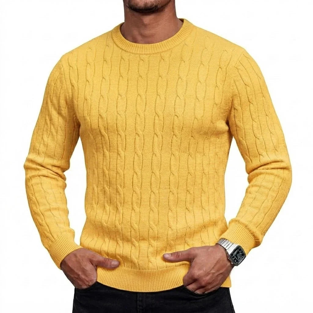 Herren Zopfmuster Pullover Rundhals Langarm Strickpullover