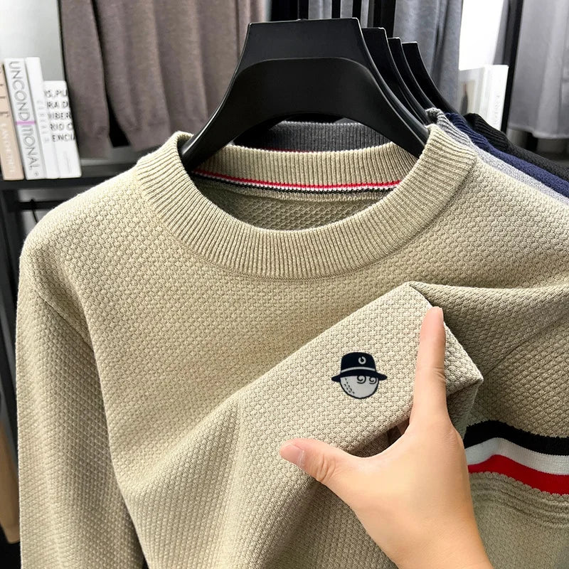 Herren Rundhals Pullover mit Waffelstruktur und Golf-Emblem