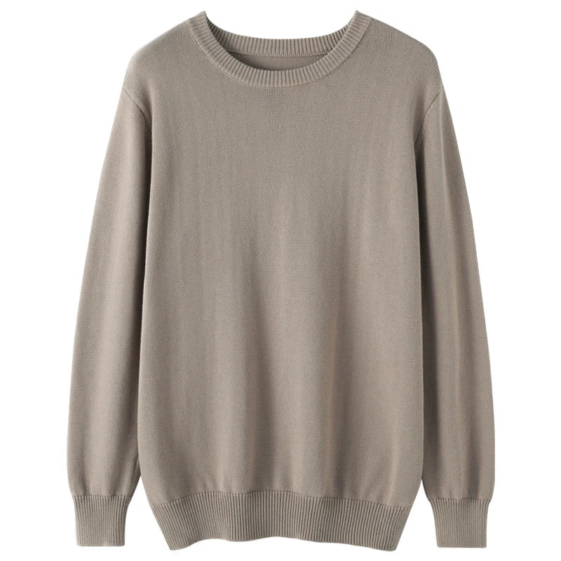 Pullover da uomo con scollo rotondo, in maglia, tinta unita, a maniche lunghe